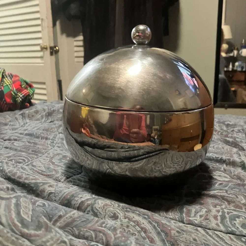 Vintage Stainless Steel Insulated Spherical Ice Bucket